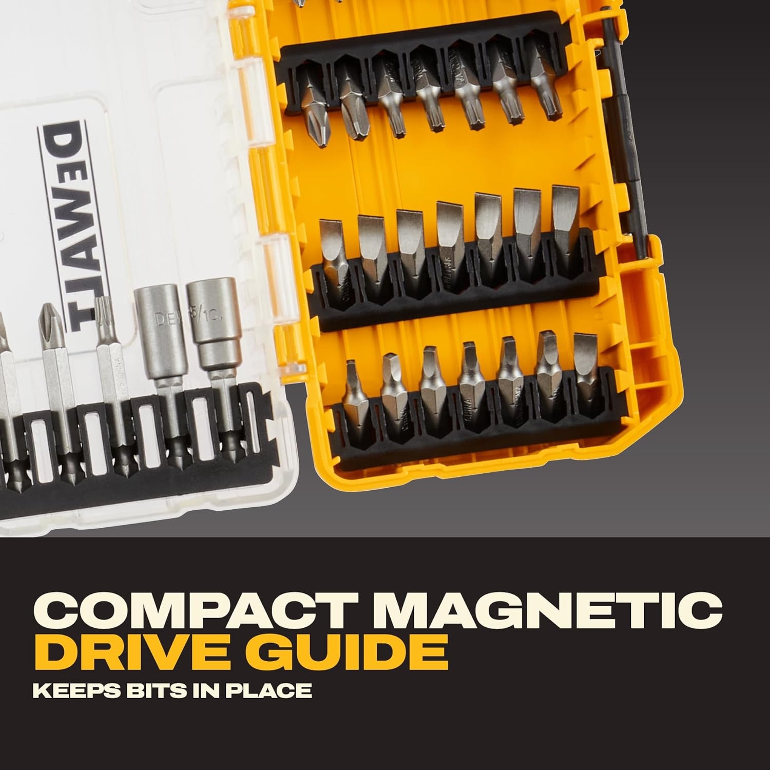 image:imageDEWALT Screwdriver Bit Set 100 Pc Impact Driver Bit Set with Drill Bits Magnetic Holder and Nut Drivers FlexTorq Impact Ready ToughCase Included DWA2FTS100One Size