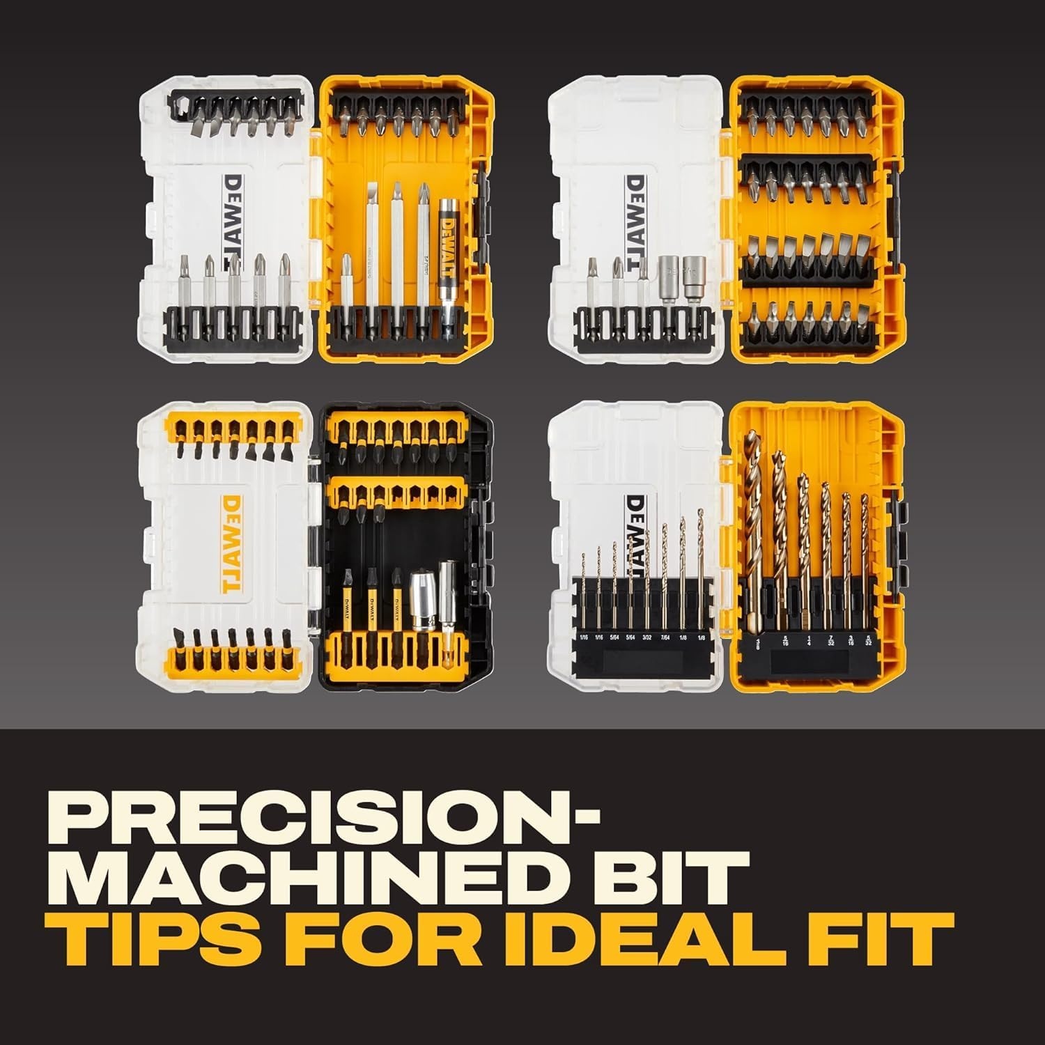 image:imageDEWALT Screwdriver Bit Set 100 Pc Impact Driver Bit Set with Drill Bits Magnetic Holder and Nut Drivers FlexTorq Impact Ready ToughCase Included DWA2FTS100One Size