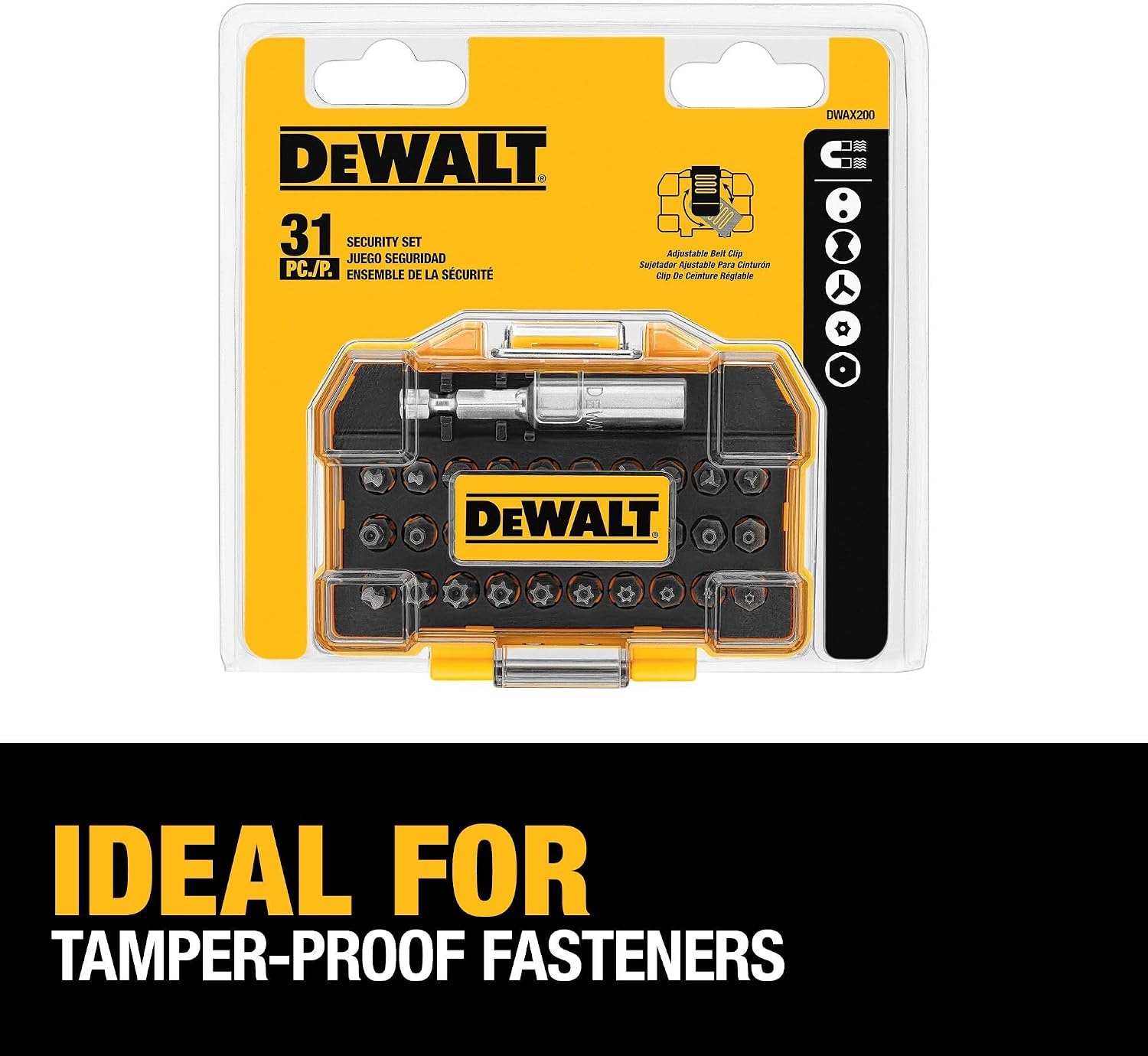 image:imageDEWALT Security Bit Set 31Piece Screwdriver Bit Set with Case Universal 14 In Hex Includeds Magnetic Bit Holder DWAX200One Size