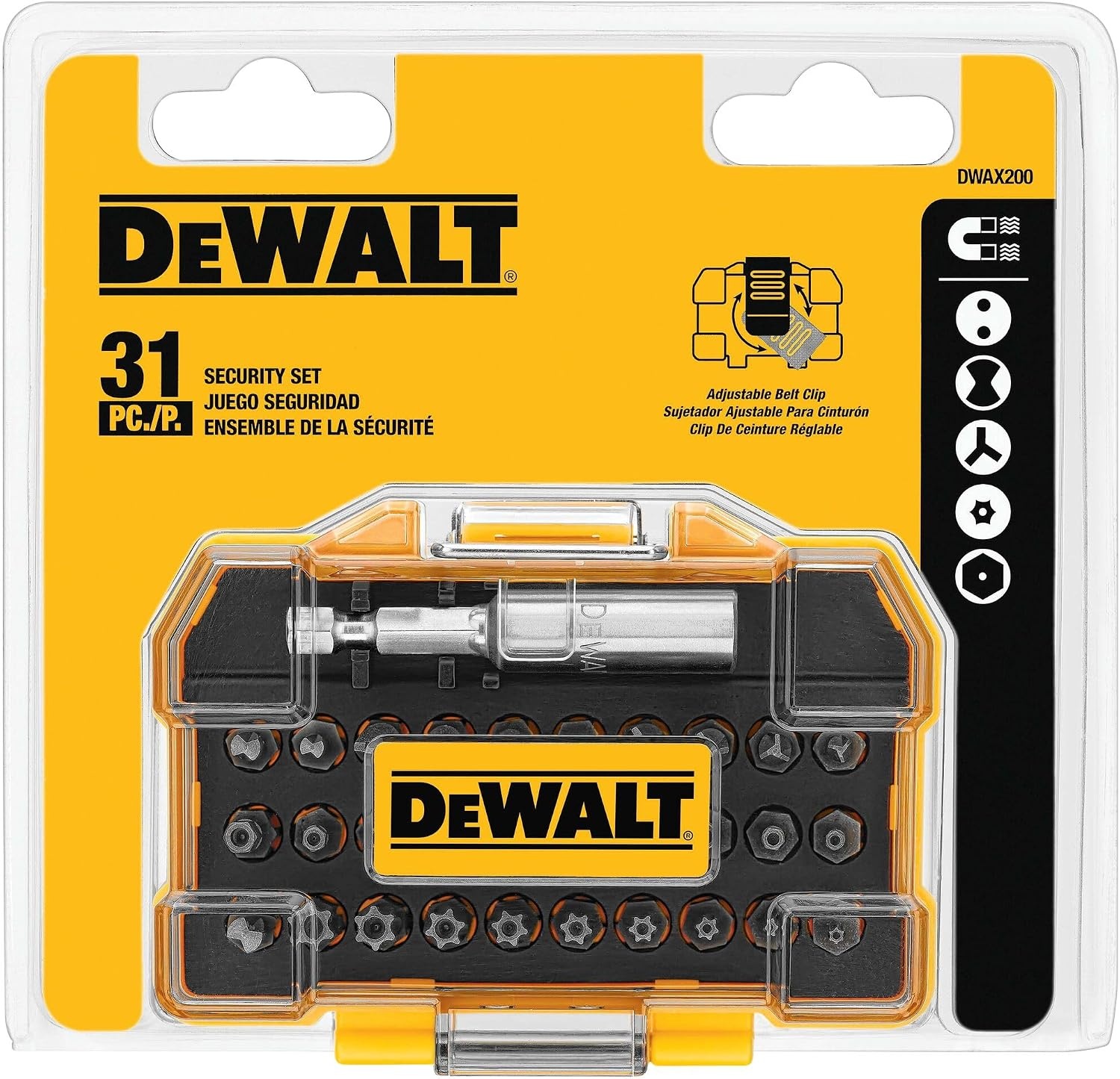image:imageDEWALT Security Bit Set 31Piece Screwdriver Bit Set with Case Universal 14 In Hex Includeds Magnetic Bit Holder DWAX200One Size