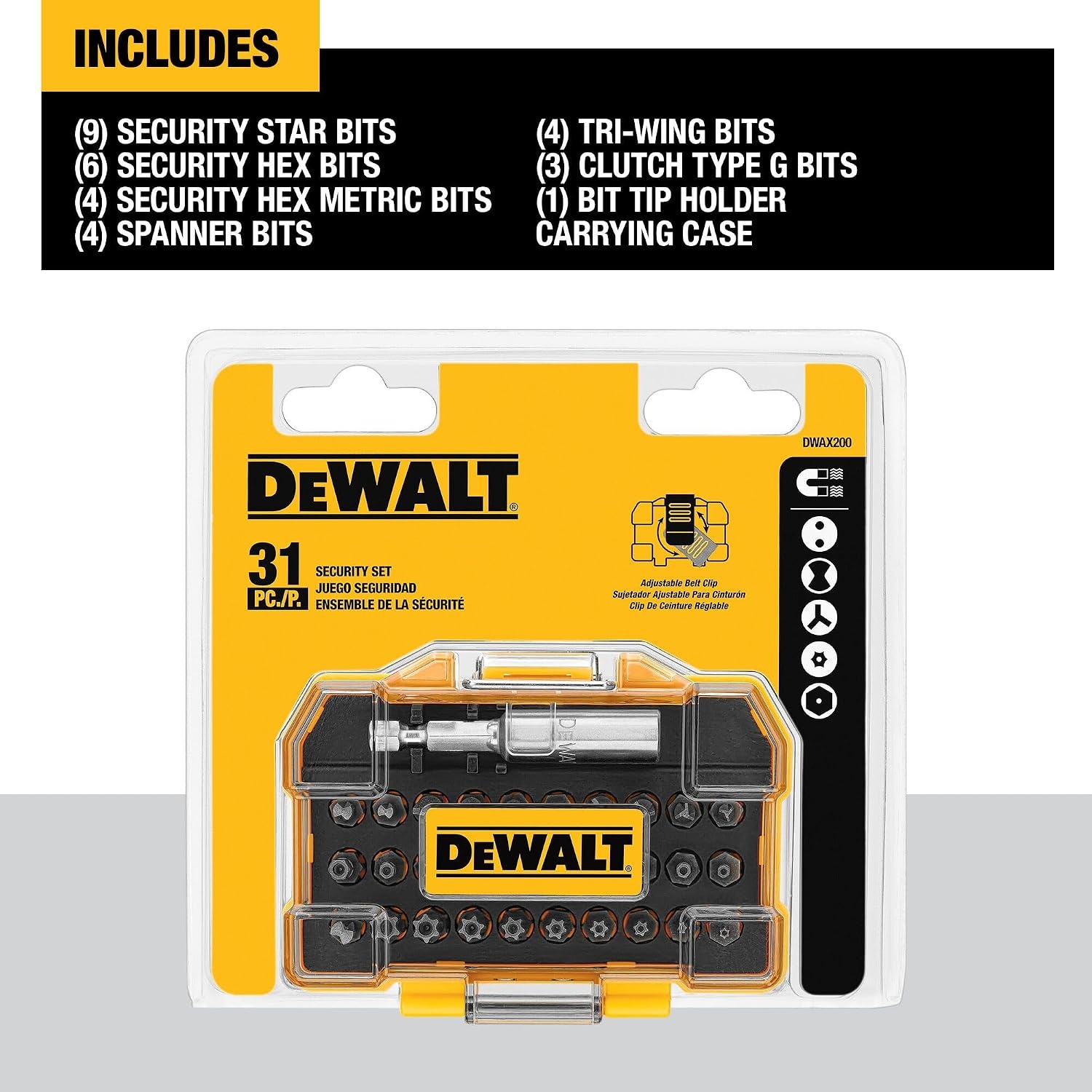 image:imageDEWALT Security Bit Set 31Piece Screwdriver Bit Set with Case Universal 14 In Hex Includeds Magnetic Bit Holder DWAX200One Size Pack of 5