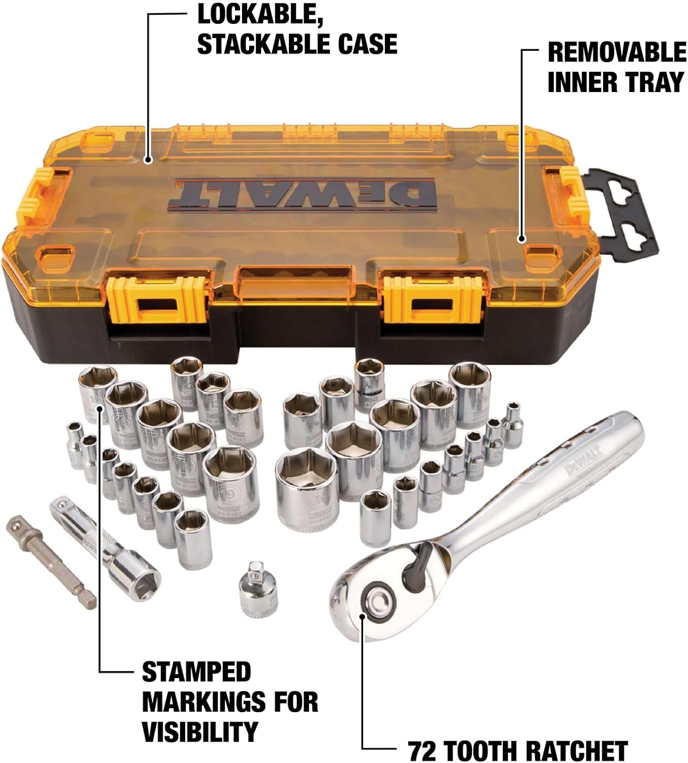 image:imageDEWALT Socket Set 14Inch amp 38Inch Drive SAEMetric 34Piece DWMT73804