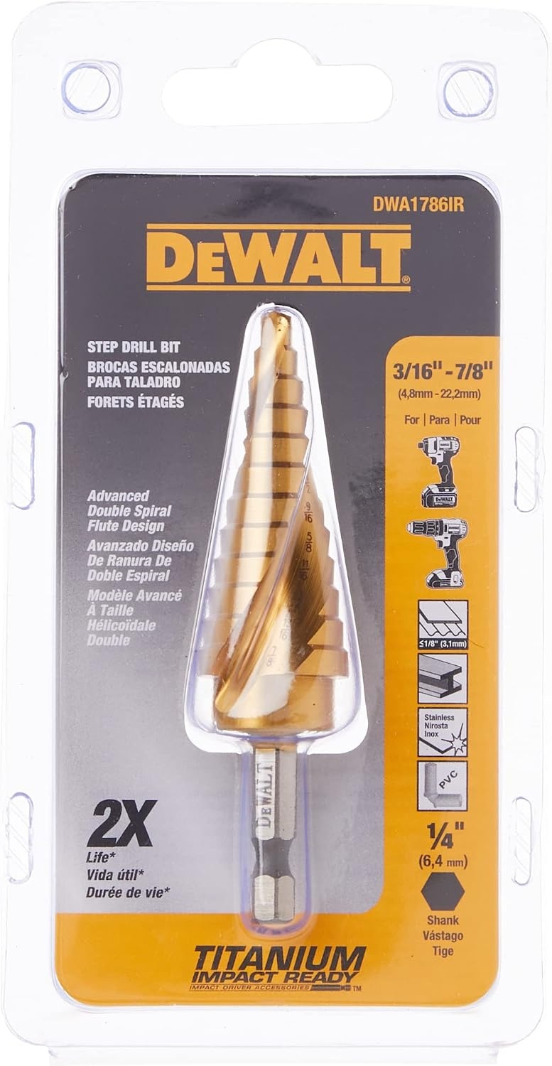 image:imageDEWALT Step Drill Bit Set 78Inch to 118Inch DWA1789IR316 78 Pack of 5