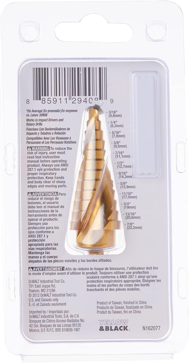 image:imageDEWALT Step Drill Bit Set 78Inch to 118Inch DWA1789IR316 78 Pack of 5