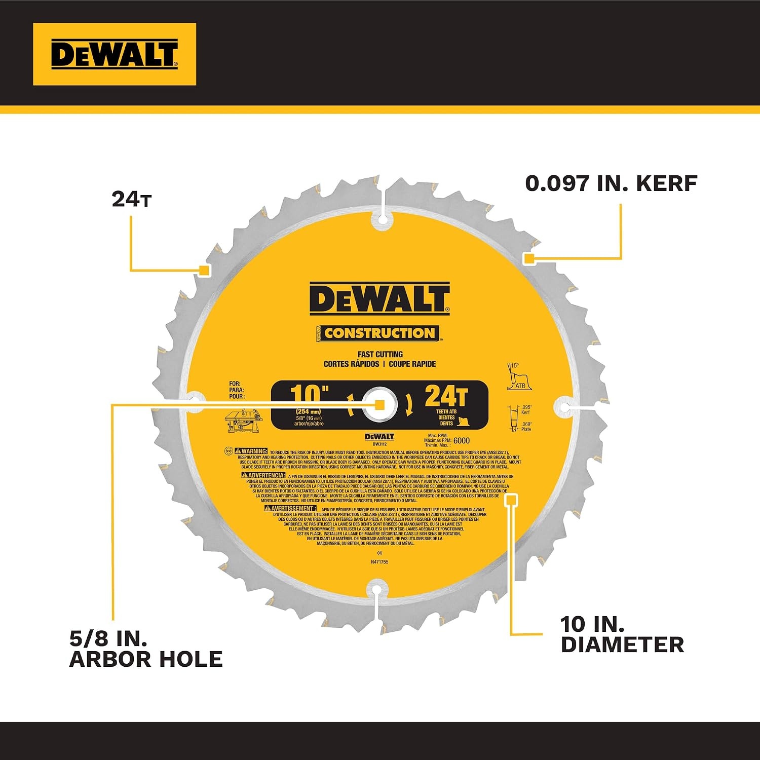 image:imageDEWALT Table Saw 10 Inch with Foldable Rolling Table Saw Stand 15 Amp 4800 RPM 3212Inch Rip Capacity DWE7491RSTable Saw