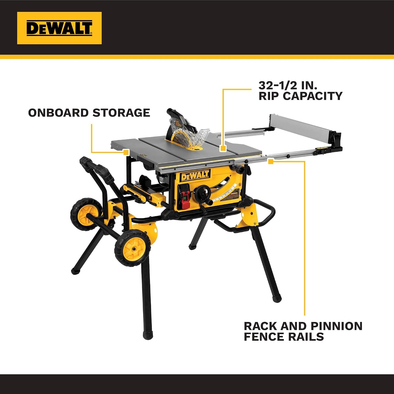 image:imageDEWALT Table Saw 10 Inch with Foldable Rolling Table Saw Stand 15 Amp 4800 RPM 3212Inch Rip Capacity DWE7491RSTable Saw
