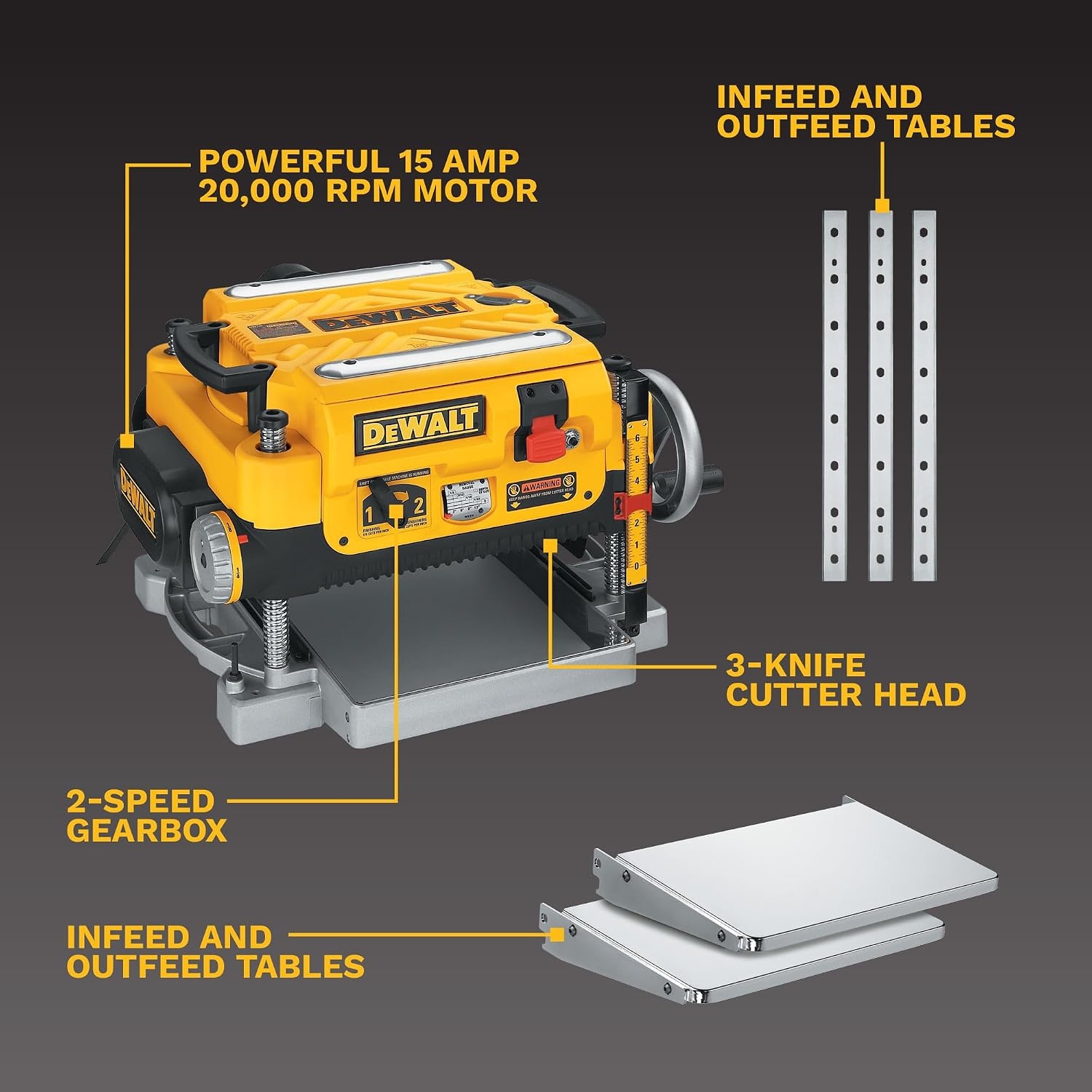 image:imageDEWALT Thickness Planer 13inch Wood Planer Three Knife Two Speed 15 Amp 20000 RPM Motor DW735X2Speed 13 wFeed Tables Extra Blades