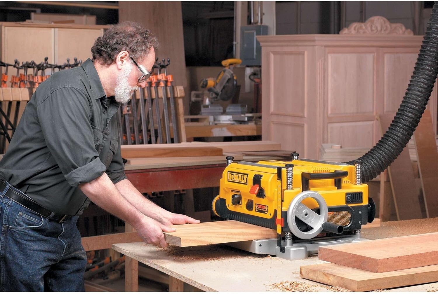 image:imageDEWALT Thickness Planer 13inch Wood Planer Three Knife Two Speed 15 Amp 20000 RPM Motor DW735X2Speed Planer 13
