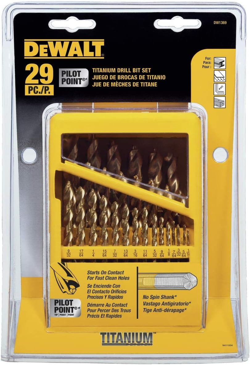 image:imageDEWALT Titanium Nitride Coated Drill Bit Set with Pilot Point 29Piece DW1369