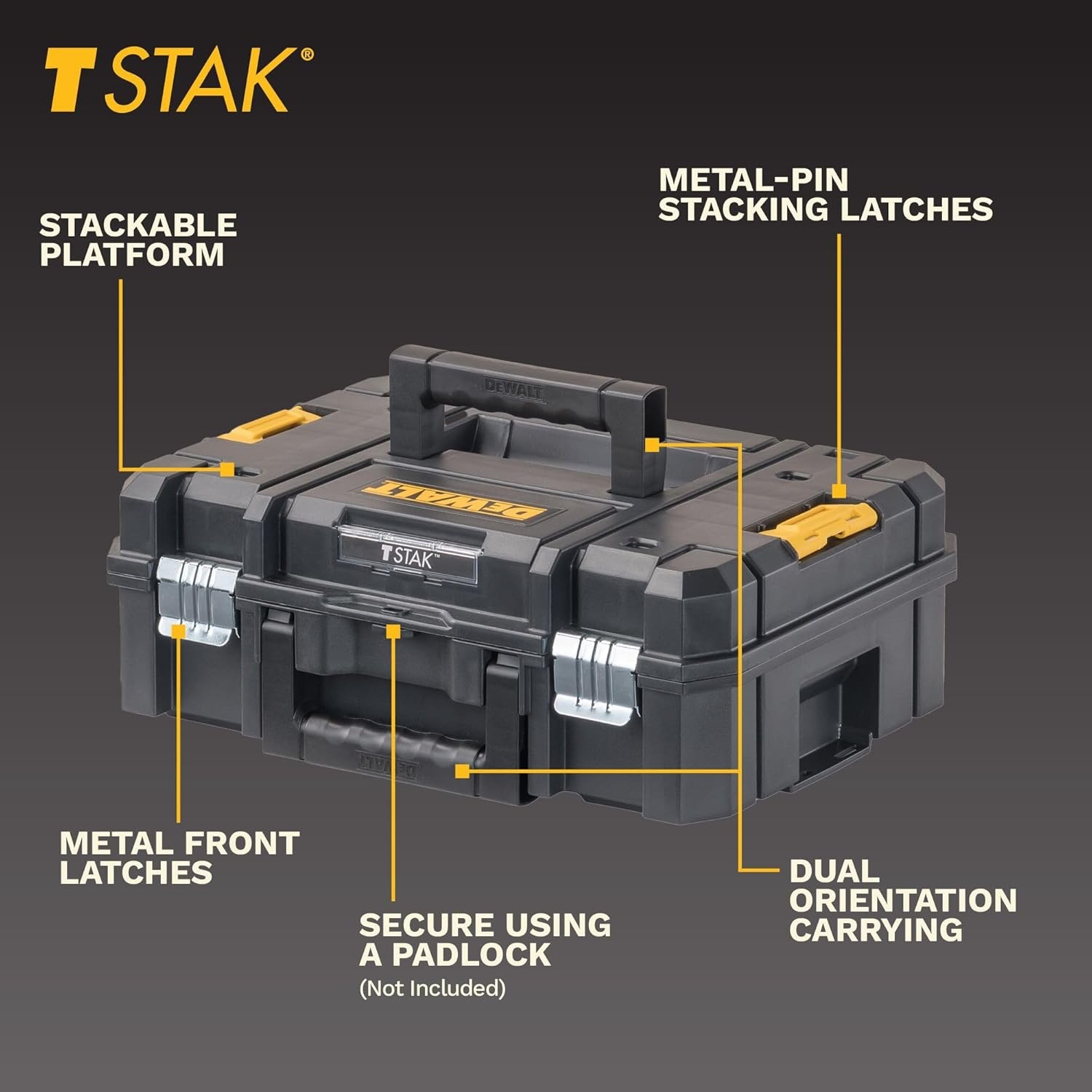 image:imageDEWALT Tool Box TSTAK II 13 In Flat Top Tool Storage Case Stackable Organizer Hard Case Portable Toolbox Heavy Duty Holds Up To 66 lbs DWST178071 Count Pack of 1