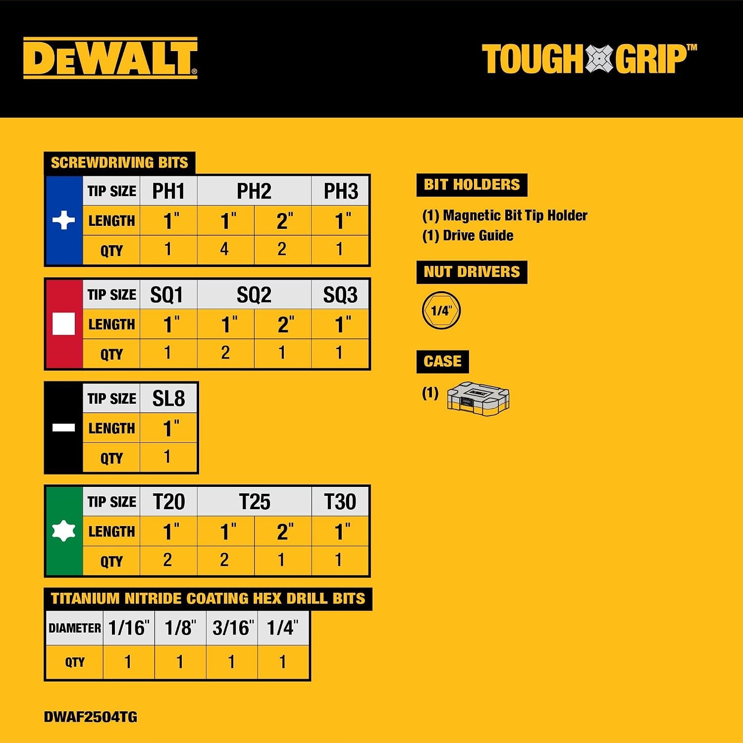 image:imageDEWALT Tough Grip 27 Pc Screwdriver Bit Set and Impact Drill Driver Bit Set Extra Durable Heavy Duty Torsion Zone Technology DWAF2504TG