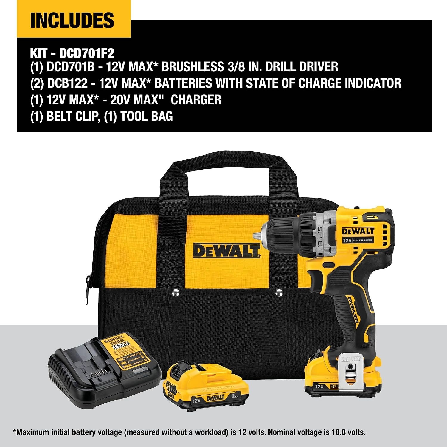 image:imageDEWALT XTREME 12V MAX Cordless Drill Driver Kit 38Inch DCD701F2