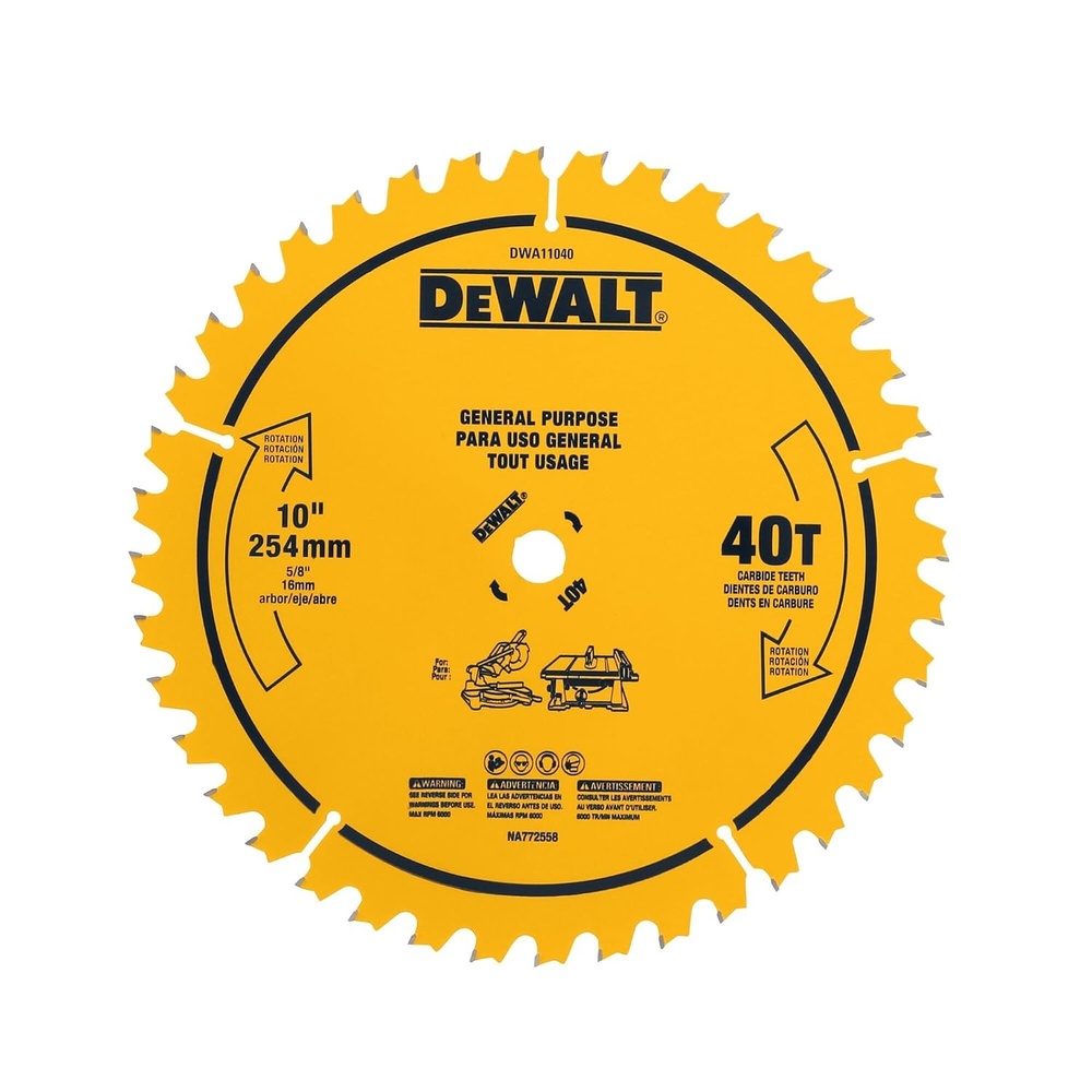 image:imageDEWALT 10 in 24 Tooth General Purpose Saw Blade Ultra Sharp Carbide Table Saw Blade DWA1102410 40 Teeth
