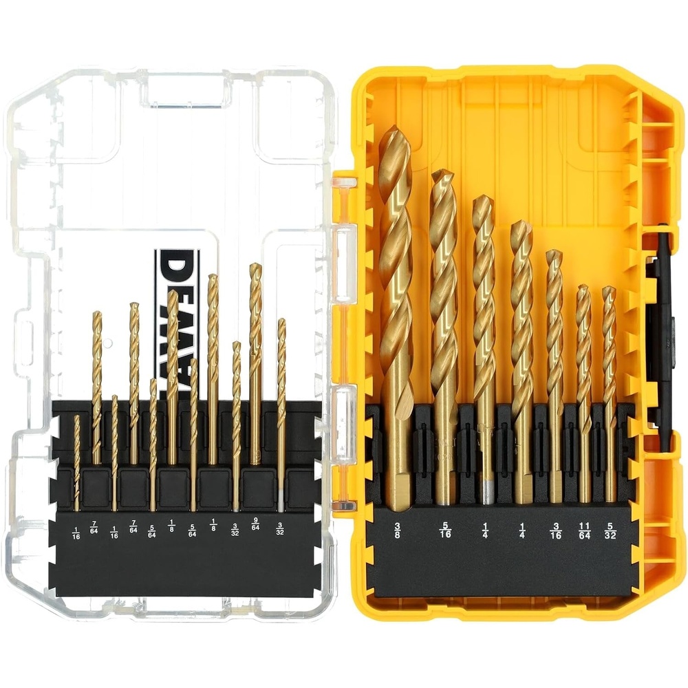 image:imageDEWALT 18 Piece Drill Bit Set Titanium Nitride Coated High Speed Steel Jobber Length 3Flat NoSpin Shank DW1367