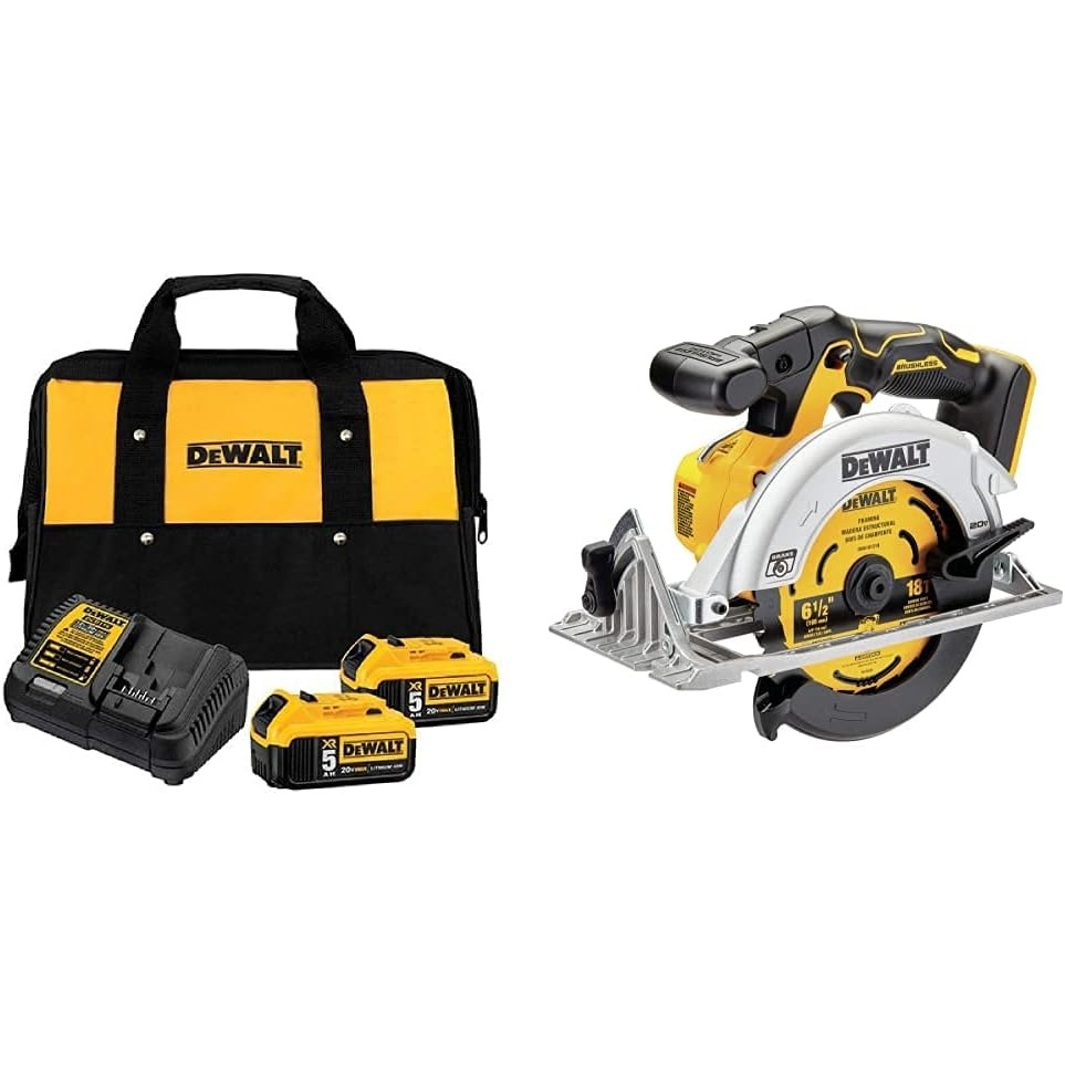 image:imageDEWALT 20V MAX Battery Starter Kit with 2 Batteries 50Ah DCB2052CK 20V MAX Circular Saw 612Inch Cordless Tool Only DCS565B