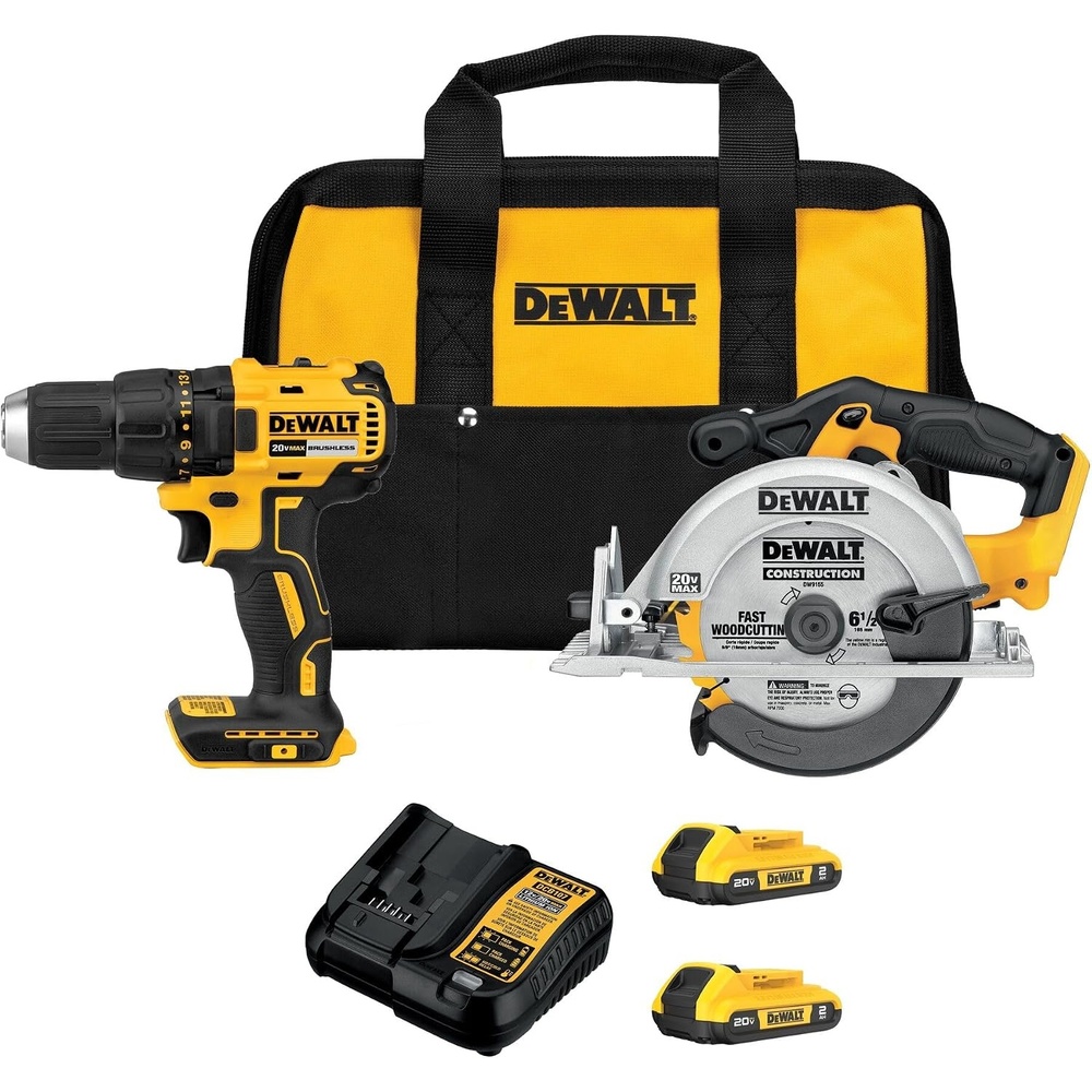 image:imageDEWALT 20V MAX Cordless Drill Driver and Circular Saw Combo Kit with 2 x 2 Ah Batteries and Charger Contractor Bag DCK252D22 Tool Combo Kit