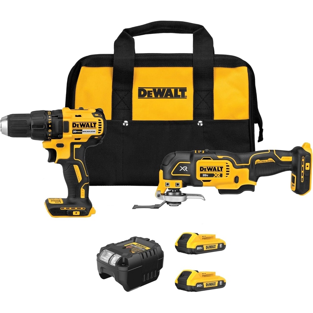 image:imageDEWALT 20V MAX Cordless Drill Driver and Oscillating MultiTool Combo Kit with 2 x 2 Ah Batteries and Charger Blade and Workbag DCK251D22 Tool Combo Kit