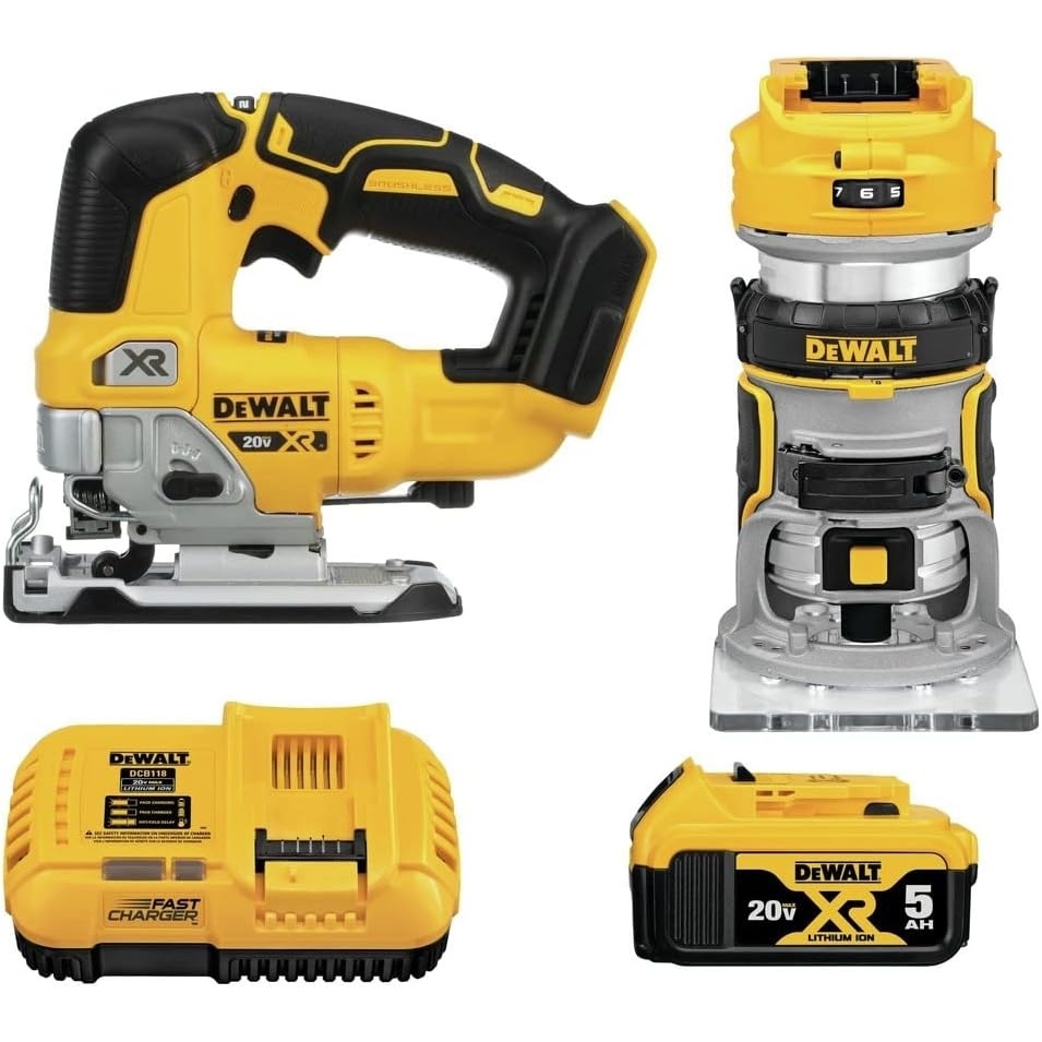 image:imageDEWALT 20V MAX Router Tool and Jig Saw Cordless Woodworking 2Tool Set with Battery and Charger DCK201P1