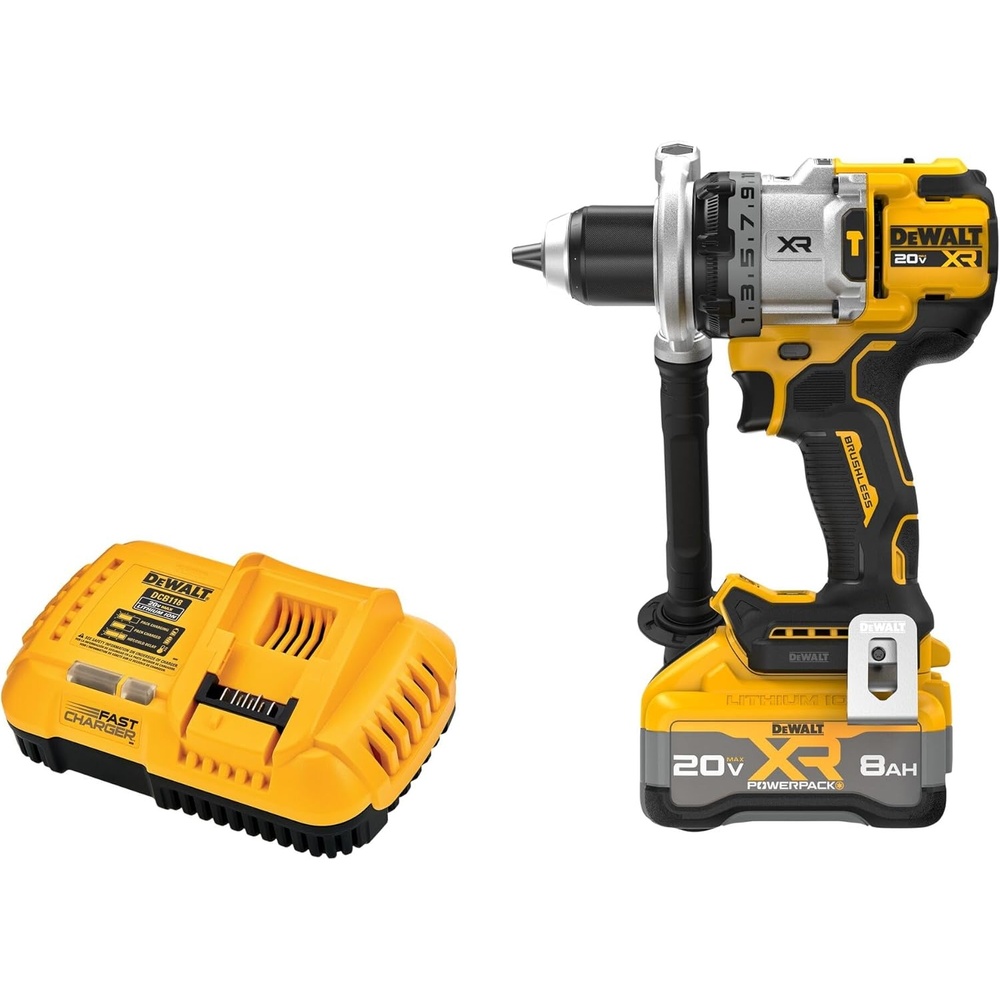image:imageDEWALT 20V MAX XR 12 Inch Brushless Cordless Hammer Drill Kit with 8AH Battery and Charger 3 Speed DCD1007WW1Hammer Drill Kit