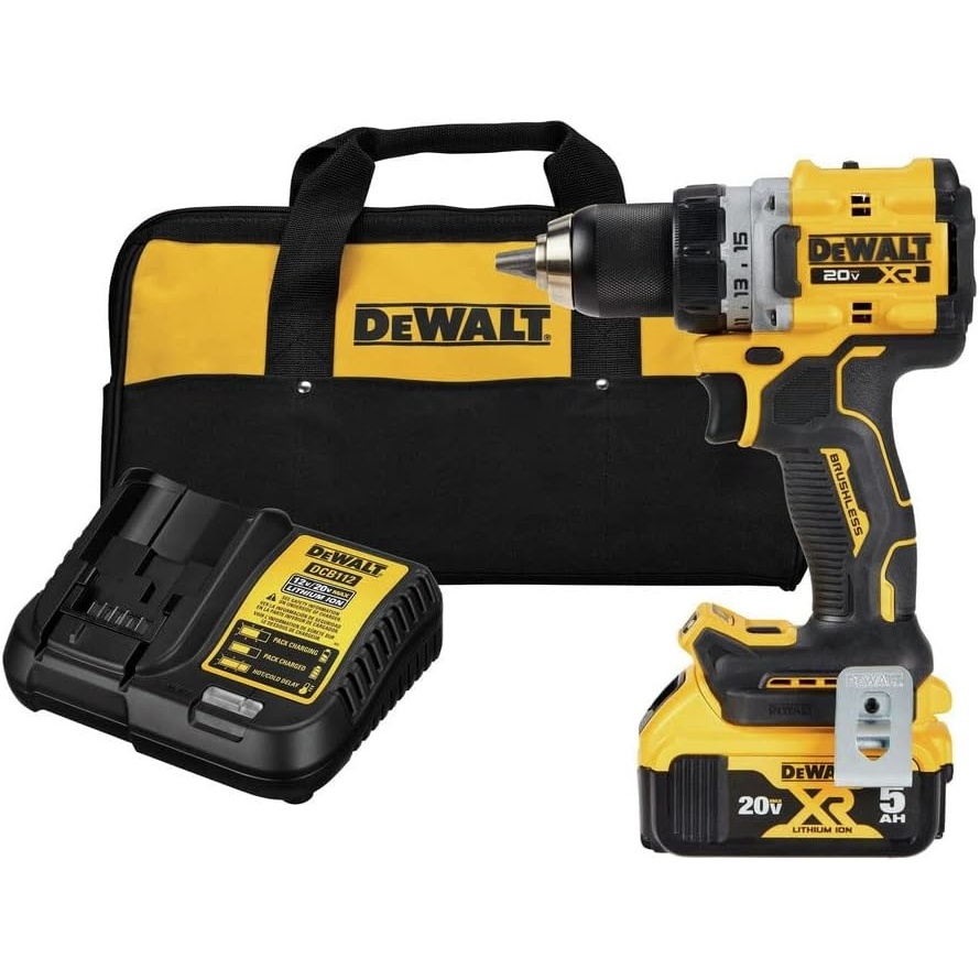 image:imageDEWALT 20V MAX XR Brushless Cordless 12 in DrillDriver Kit DCD800P1 Yellow Includes DCB205 20V 5ah Battery and DCB112 Charger 12 In Metal Chuck 065002 000 Rpm Compact 637 in 70Lumen LED