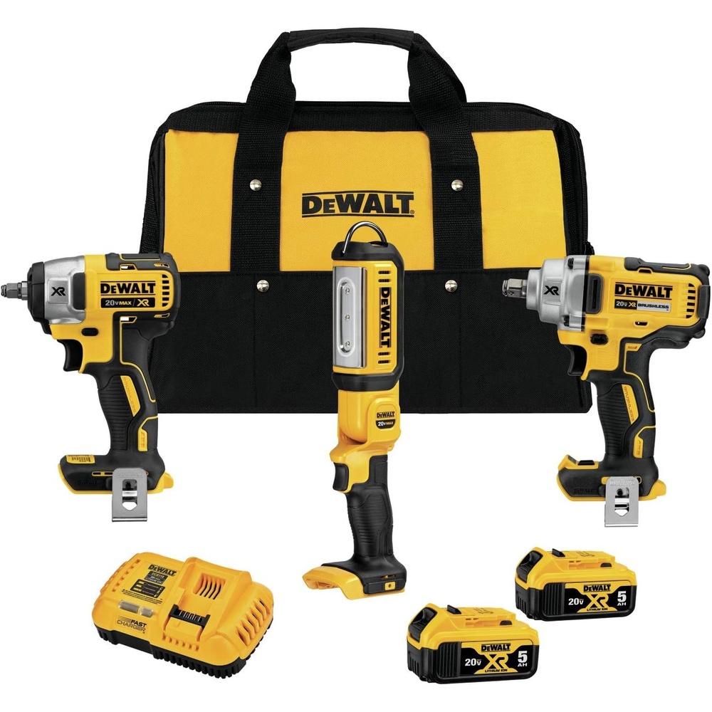 image:imageDEWALT 20V MAX XR Impact Wrench Combo Kit 12Inch amp 38Inch with LED Handheld Area Light 3Tool DCK302P2