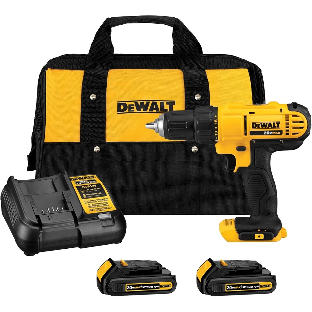 image:imageDEWALT 20V Max Cordless Drill Driver Set 2 Speed High Performance Motor Includes 2 XR 13Ah LiIon Batteries Charger and Contractor Bag DCD771C2Compact DrillDriver