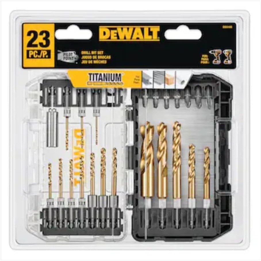 image:imageDEWALT 23 Pc Hex Titanium Nitride Twist Drill Bit Set High Speed Steel Jobber Length Impact Ready Driver Bit Set DD5165