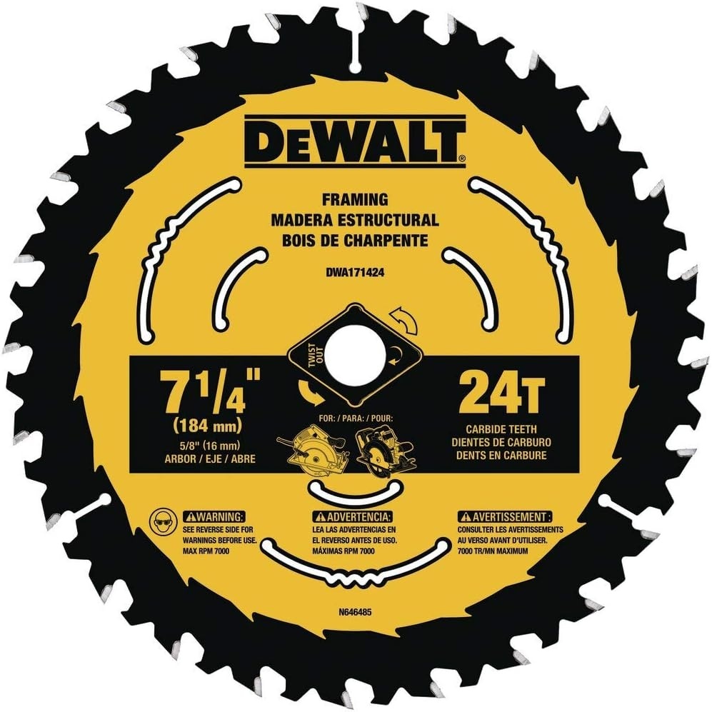 image:imageDEWALT Circular Saw Blade 7 14 Inch 24 Tooth Wood Cutting DWA171424One Size