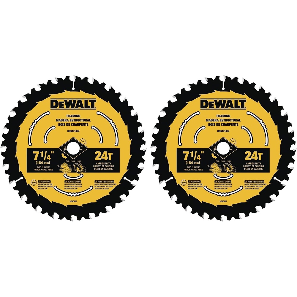 image:imageDEWALT Circular Saw Blade 7 14 Inch 24 Tooth Wood Cutting DWA171424One Size Pack of 2