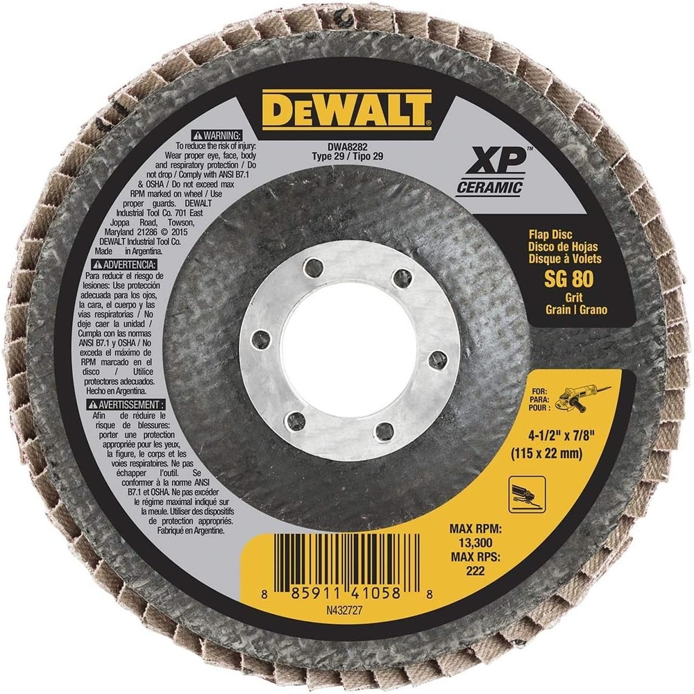 image:imageDEWALT DWA8280H 40G T29 XP Ceramic Flap Disc 412 x 5880G 78Inch Hub