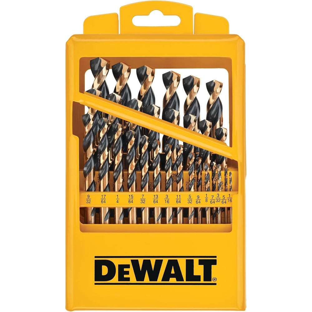 image:imageDEWALT Drill Bit Set 29 Pc Black and Gold High Speed Steel Split Point Black Oxide Coating Optimized Helix Stronger Core Bit Set for Drill DWA1189