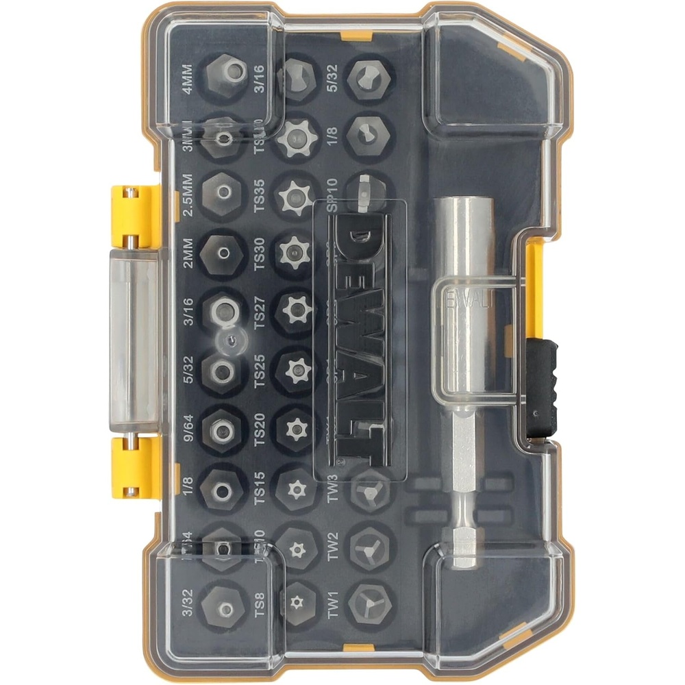 image:imageDEWALT Security Bit Set 31Piece Screwdriver Bit Set with Case Universal 14 In Hex Includeds Magnetic Bit Holder DWAX200One Size