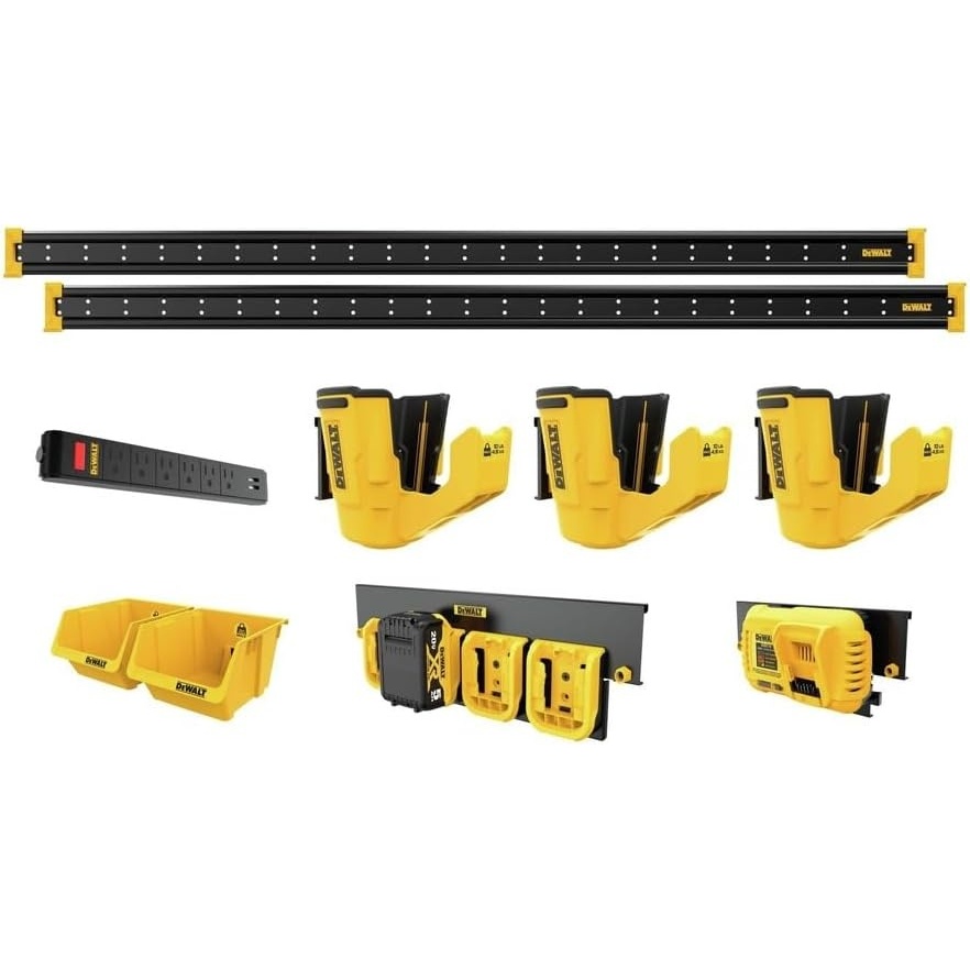 image:imageDEWALT Tool Organizer 21 Piece Accessory Starter Kit Includes 2 Metal Rails 13 Hooks and 2 Plastic Bins DEWALT Workshop Storage System Compatible DWST828019 Piece Tools Accessory Kit