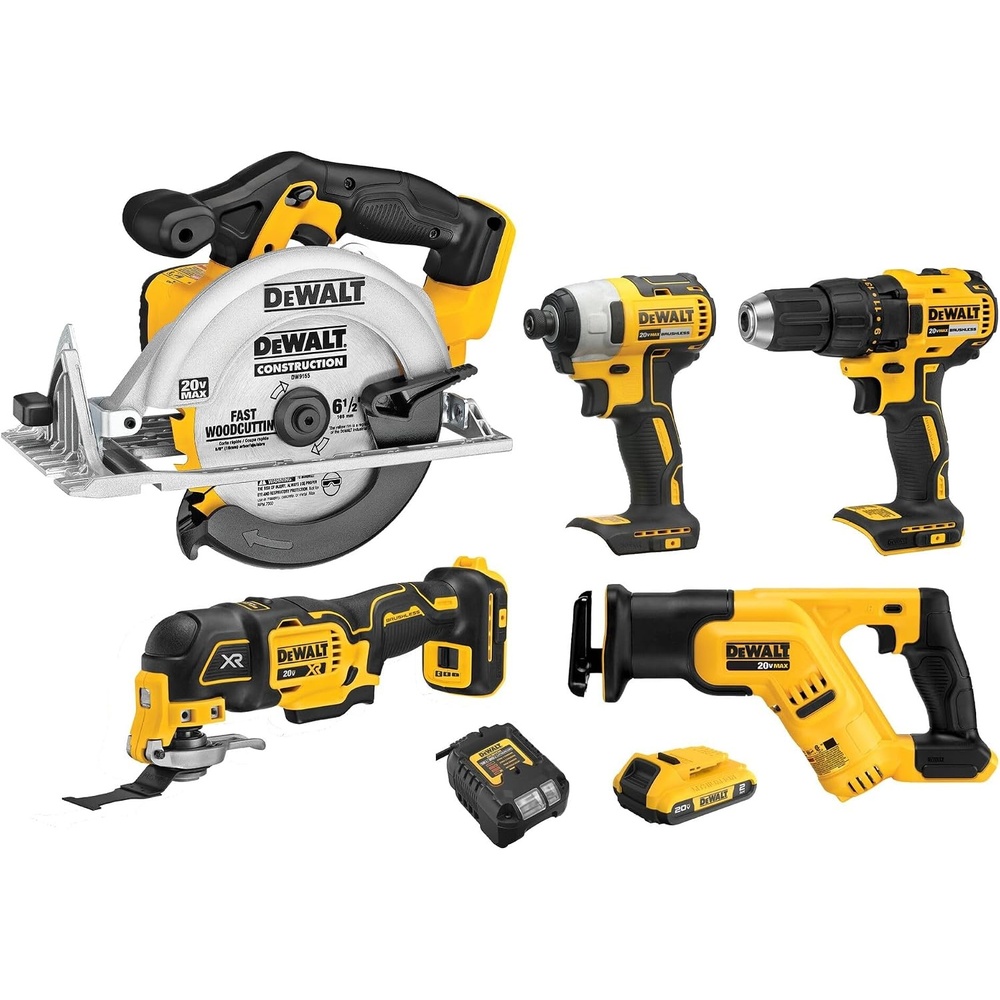 image:imageDEWALT Tools 5 Tool Power Tool Combo Kit Cordless Drill Impact Driver Saw Oscillating Multitool Set with 20V MAX Battery and Charger DCK551D1M1NEW 20V MAX 5pc Tool Kit