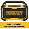 DEWALT 20V MAX Bluetooth Speaker, 100 ft Range, Durable for Jobsites, Phone Holder Included, Lasts 8-10 Hours with Single Charge (DCR010), Black Yellow