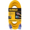DEWALT 50 Foot 12/3 SJTW Lighted Extension Cord – Heavy Duty Outdoor, Waterproof, Weatherproof, Heat & Corrosion Resistant Industrial Strength Light Up Prong Outlet Plug Power Cord(Yellow)