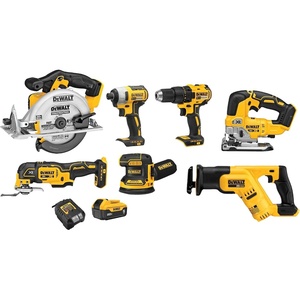 DEWALT 20V MAX 7-Tool Combo Kit, Includes Cordless Drill, Impact Driver, Reciprocating Saw, Circular Saw, Oscillating Tool, Random Orbital Sander, Jigsaw, 5Ah Battery and Charger (DCK751P1)(7 Tool Combo Kit)