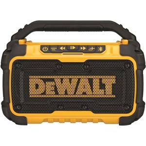 DEWALT 20V MAX Bluetooth Speaker, 100 ft Range, Durable for Jobsites, Phone Holder Included, Lasts 8-10 Hours with Single Charge (DCR010), Black Yellow