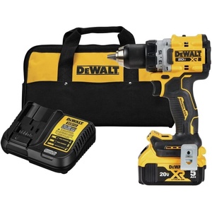 DEWALT 20V MAX* XR® Brushless Cordless 1/2 in. Drill/Driver Kit (DCD800P1), Yellow | Includes DCB205 20V 5ah Battery and DCB112 Charger, 1/2 In. Metal Chuck, 0-650/0-2, 000 Rpm, Compact 6.37 in, 70-Lumen LED