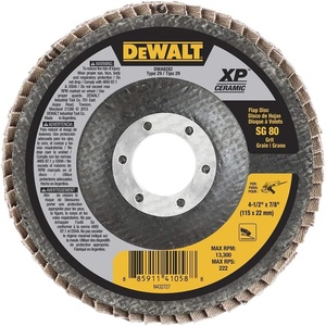 DEWALT DWA8280H 40G T29 XP Ceramic Flap Disc, 4-1/2″ x 5/8″(80G 7/8-Inch Hub)