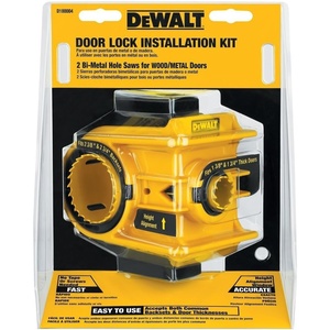 DEWALT Door Lock Installation Kit, C Clamp Design Hole Saw Kit For Metal or Wood Doors, 2 Adjustable Bushings, Easy Installation, Height Alignment (D180004)