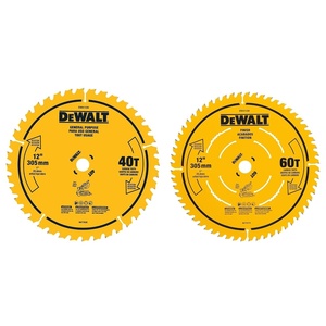 DEWALT Miter Saw Blade Combo Pack, 12” Blades, 40 Tooth & 60 Tooth, Fine Finish, Ultra Sharp Carbide (DWA112CMB)(Saw Blade Combo Pack  12 In.  40/60T)