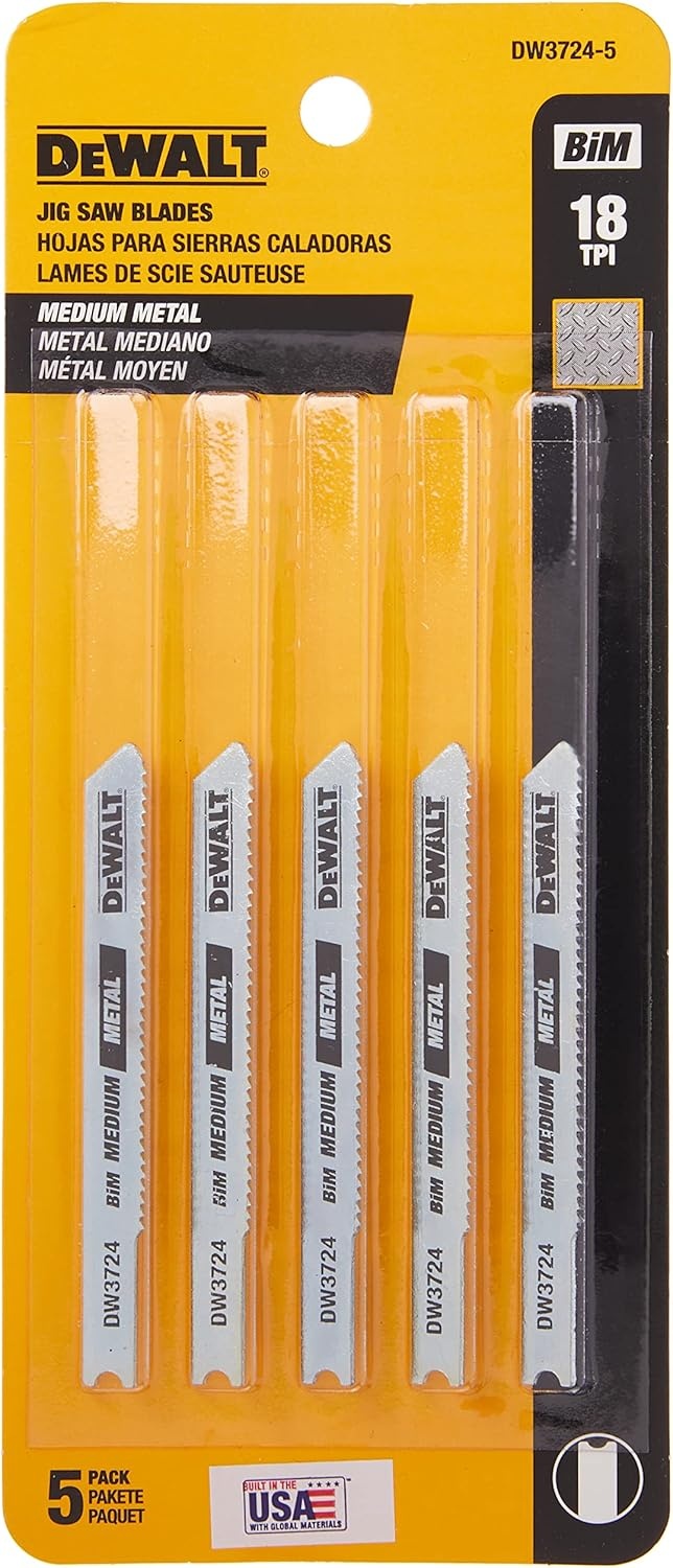 image:imageDEWALT DW37245 Jigsaw Blades Medium Metal Cutting UShank 3Inch 18TPI 5Pack DW37245 SilverMedium