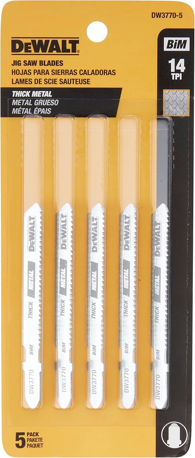 image:imageDEWALT DW37705 Jigsaw Blades Thick Metal Cutting TShank 3Inch 14TPI 5Pack DW37705One Size