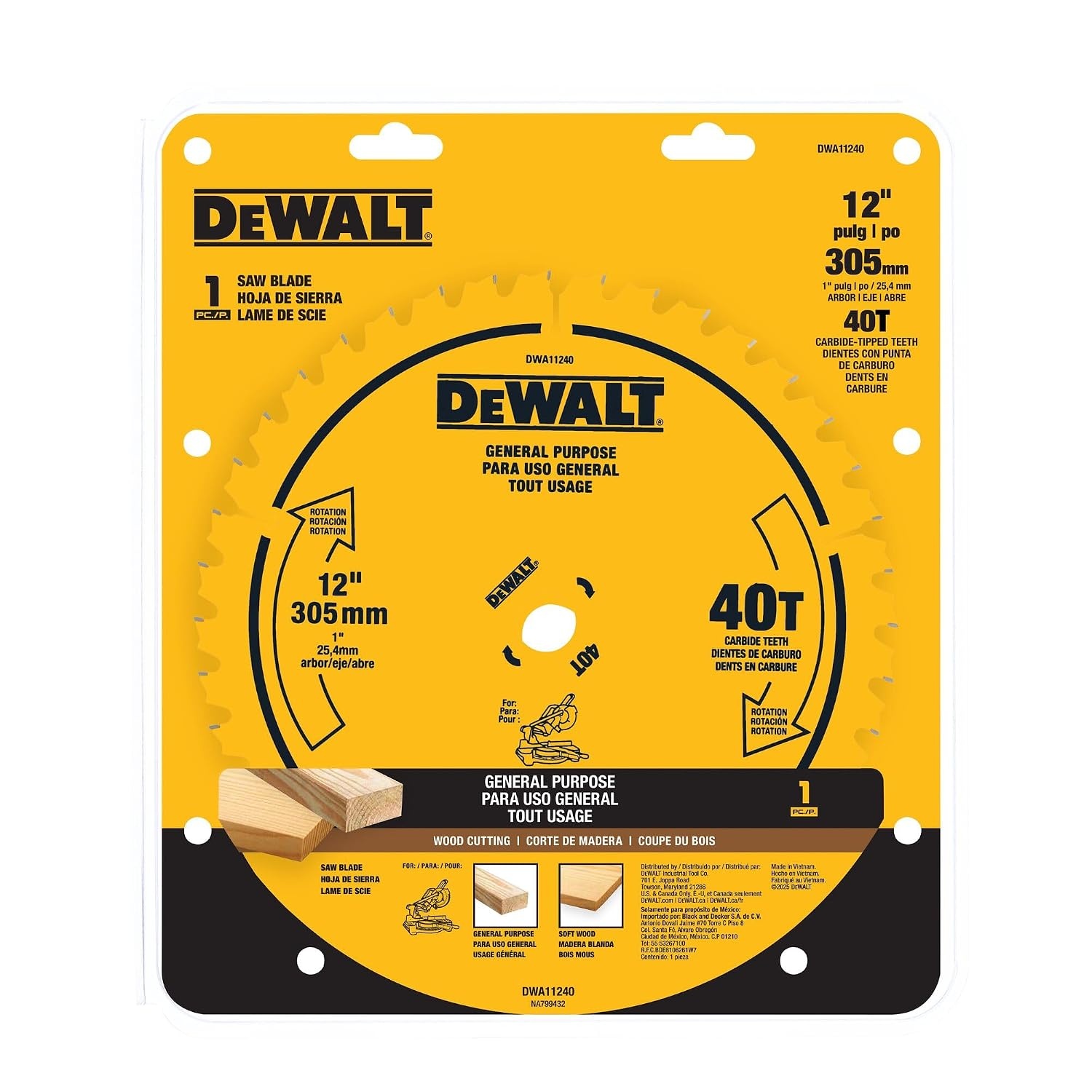 image:imageDEWALT 12 in 40T General Purpose Saw Blade DWA11240One Size