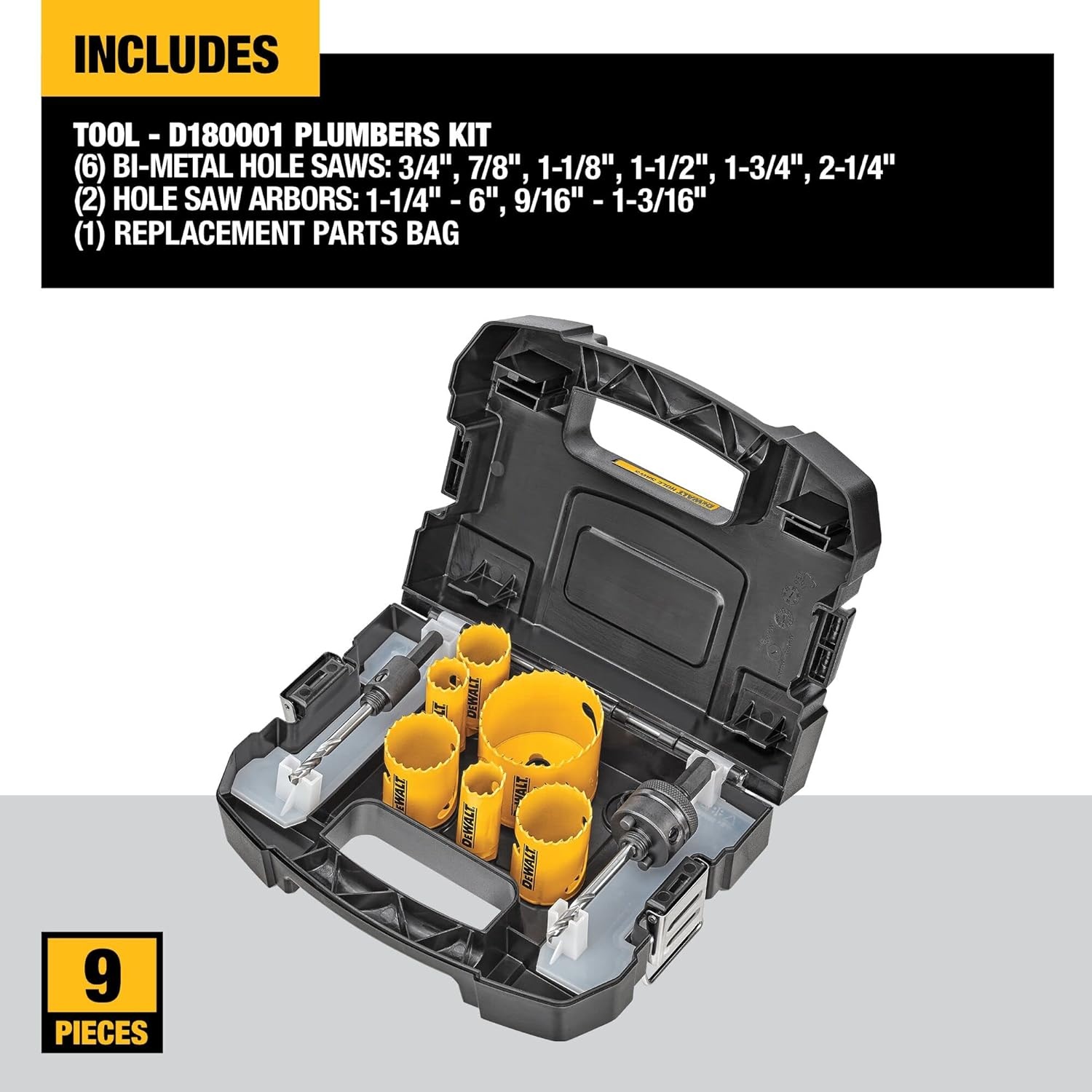 image:imageDEWALT BiMetal Hole Saw Kit for Wood Metal and Plastic D180001