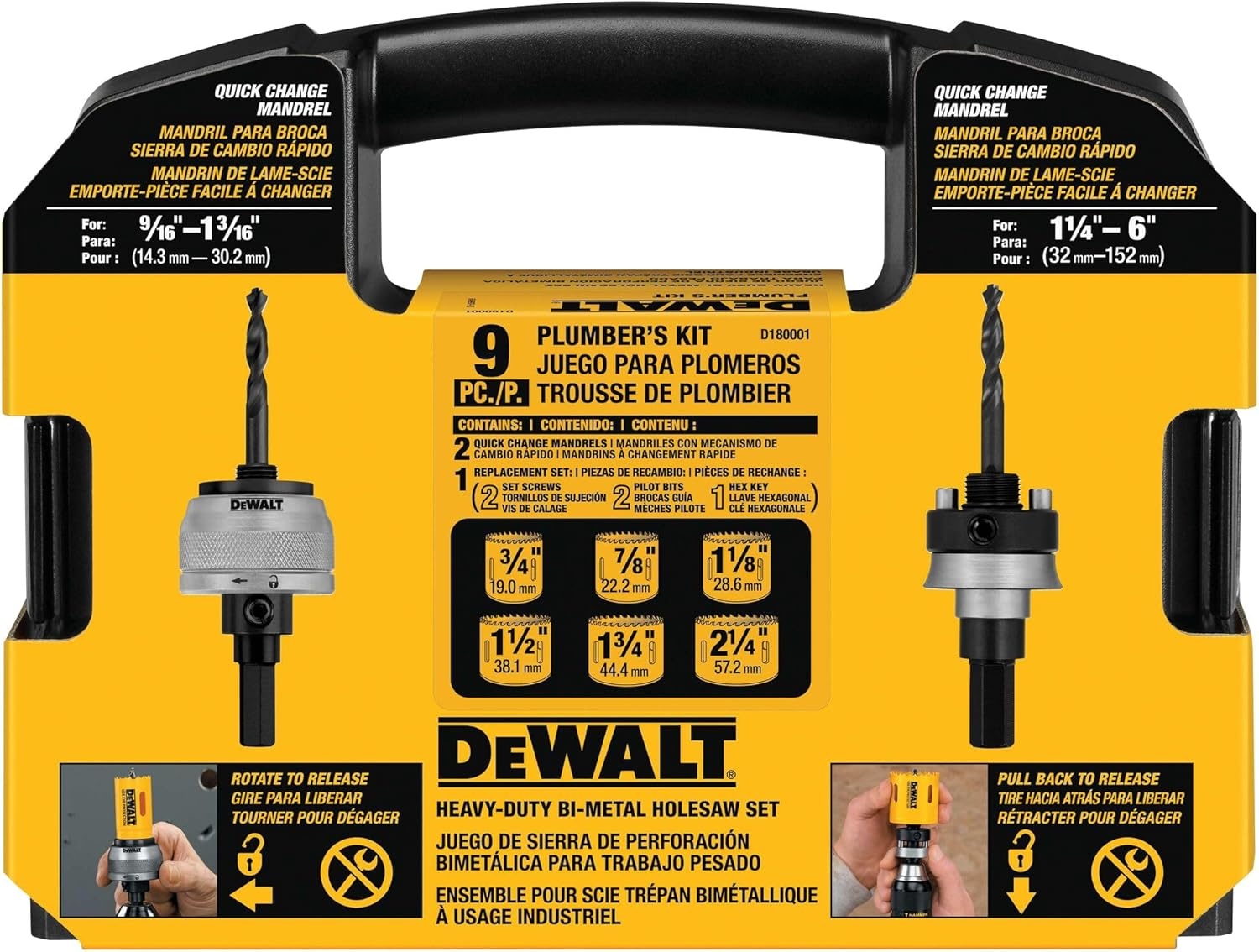 image:imageDEWALT BiMetal Hole Saw Kit for Wood Metal and Plastic D180001