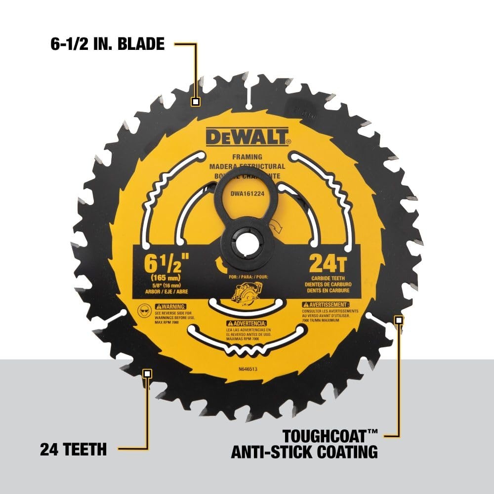 image:imageDEWALT Circular Saw Blade 6 12 Inch 24 Tooth Framing DWA161224Multi