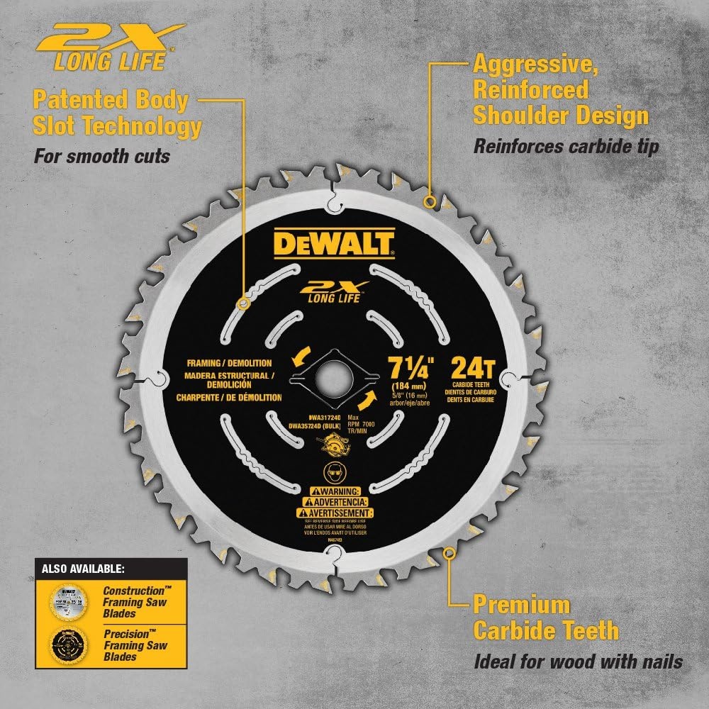 image:imageDEWALT Circular Saw Blade 7 14 Inch 24 Tooth Wood Cutting DWA31724D