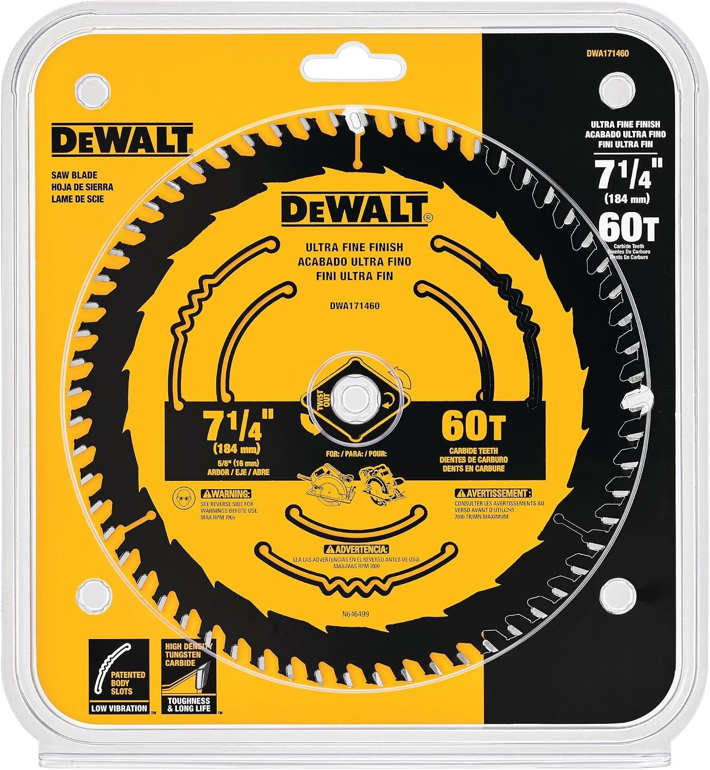 image:imageDEWALT Circular Saw Blade 7 14 Inch 60 Tooth Wood Cutting DWA171460One Size